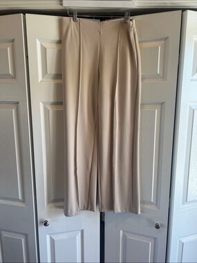 Ann Taylor Wide-Leg High-Rise Pants in Light Beige